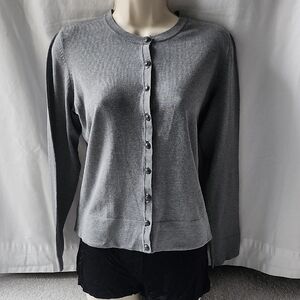 Coldwater Creek Classic Gray Button-Front Women's Silk Cardigan